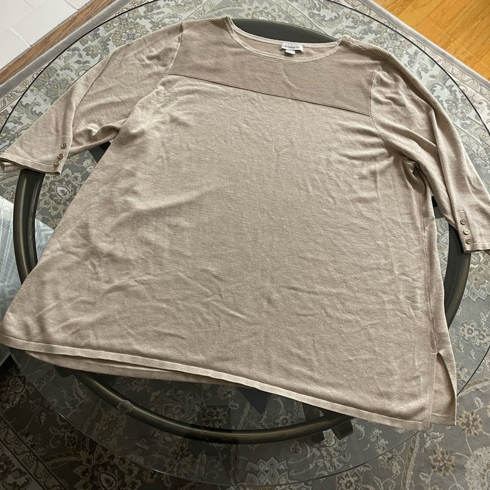Liz Claiborne (3X) Taupe Ribbed Knit 3/4 Sleeve Top